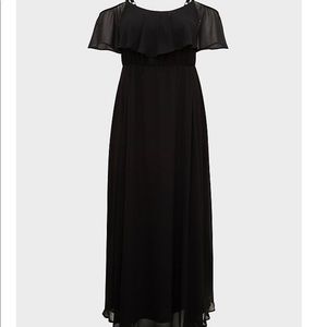 Black Cold Shoulder Chiffon Maxi Dress